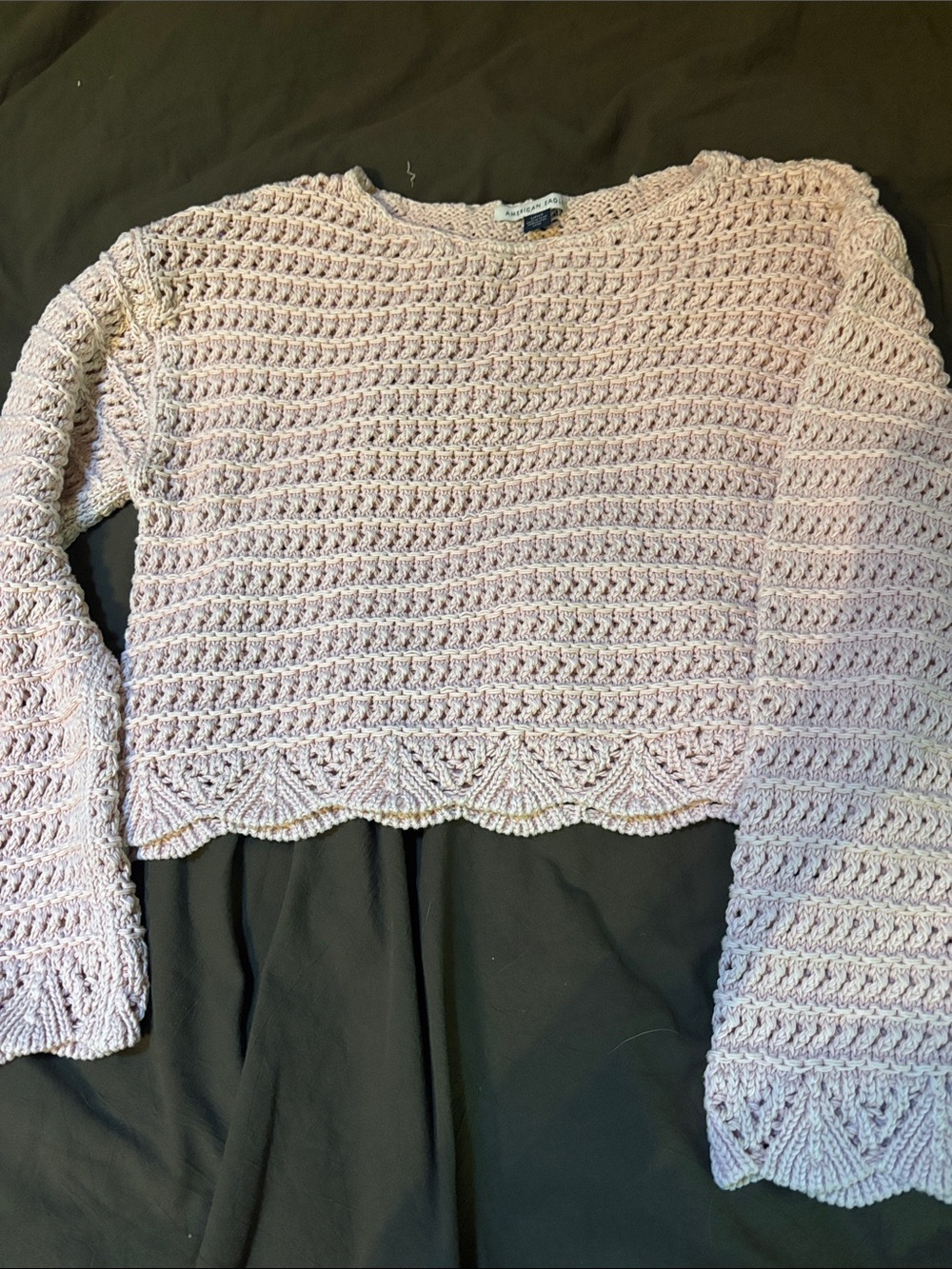 American Eagle Outfitters Cropped Crochet Sweater - Light Pink